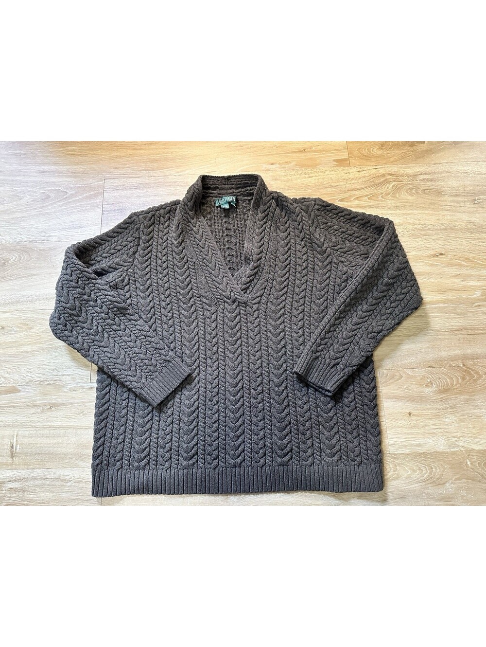 Lauren Ralph Lauren Women Brown V-neck Cable Knit Sweater Size 2X